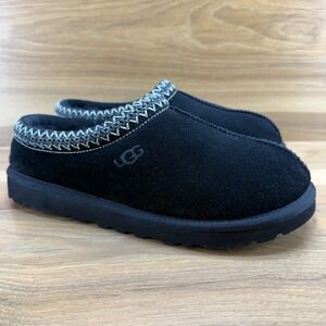 UGG Tasman Slippers Mens 8 Black Suede Shearling Fur Lined Slip On